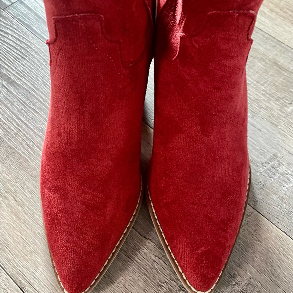 Western Cowgirl Amaya Red Suede Slip-On Pointed Toe Heeled Rodeo Boots 7.5 - Picture 5 of 6